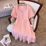 Women's Fashion Designer Pleated Button 2-12XL Short Dresses (Plus Size)-Women's Fashion Designer Plus Size Dresses-Pink-Women&#x27;s fashion designer plus size clothes