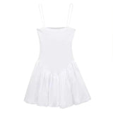 Women's Fashion Designer Ribbed Poplin Puff Mini Dresses (Short)