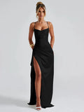 Women's Satin S-L Fashion Designer Ruffle Split Dresses (Long)-Women's Fashion Designer Dresses-Women&#x27;s fashion designer plus size clothes