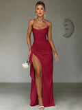 Women's Satin S-L Fashion Designer Ruffle Split Dresses (Long)-Women's Fashion Designer Dresses-Women&#x27;s fashion designer plus size clothes
