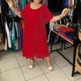 Women's Fashion Designer S-3XL Flower Embroidery Midi Dresses (Plus Size)