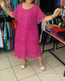 Women's Fashion Designer S-3XL Flower Embroidery Midi Dresses (Plus Size)