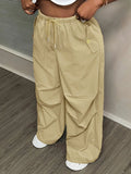 Women's Fashion Designer S-5XL High Waist Khaki Cargo Pants (Plus Size)-Women's Fashion Designer Plus Size Dresses-International Women's Clothing