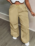 Women's Fashion Designer S-5XL High Waist Khaki Cargo Pants (Plus Size)-Women's Fashion Designer Plus Size Dresses-International Women's Clothing