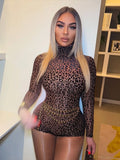 Women's Fashion Designer S-L Booty Leopard Backless Rompers