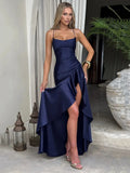 Women's Fashion Designer S-L High Split Satin Dresses (Long)
