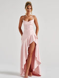 Women's Fashion Designer S-L High Split Satin Dresses (Long)