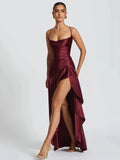 Women's Fashion Designer S-L High Split Satin Dresses (Long)