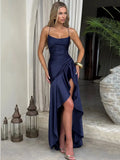 Women's Fashion Designer S-L High Split Satin Dresses (Long)