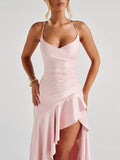 Women's Fashion Designer S-L High Split Satin Dresses (Long)