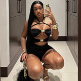 Women's Fashion Designer S-L Metal Rings Backless Rompers-Women's Fashion Designer Rompers / Jumpsuits-Women&#x27;s fashion designer plus size clothes