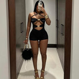 Women's Fashion Designer S-L Metal Rings Backless Rompers-Women's Fashion Designer Rompers / Jumpsuits-Women&#x27;s fashion designer plus size clothes