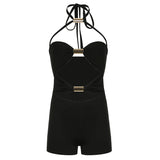 Women's Fashion Designer S-L Metal Rings Backless Rompers-Women's Fashion Designer Rompers / Jumpsuits-Women&#x27;s fashion designer plus size clothes