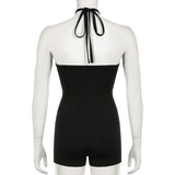 Women's Fashion Designer S-L Metal Rings Backless Rompers-Women's Fashion Designer Rompers / Jumpsuits-Women&#x27;s fashion designer plus size clothes