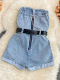 Women's Fashion Designer S-L Off Shoulder Denim Backless Rompers