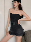 Women's Fashion Designer S-L Off Shoulder Denim Backless Rompers