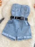 Women's Fashion Designer S-L Off Shoulder Denim Backless Rompers