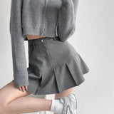 Women's Fashion Designer S-XL High Waist Pleated Mini Skirts (Short)-Women's Fashion Designer Skirts-GRAY-Women&#x27;s fashion designer plus size clothes