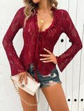 Women's Fashion Designer S-XL Lace Flared Long-Sleeve Tops