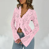 Women's Fashion Designer S-XL Lace Flared Long-Sleeve Tops