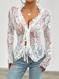 Women's Fashion Designer S-XL Lace Flared Long-Sleeve Tops