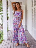 Women's Fashion Designer S-XL Wide Leg Jumpsuits Floral Rompers-Women's Fashion Designer Rompers / Jumpsuits-PURPLE-Women&#x27;s fashion designer plus size clothes