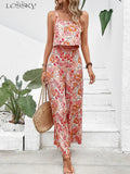 Women's Fashion Designer S-XL Wide Leg Jumpsuits Floral Rompers-Women's Fashion Designer Rompers / Jumpsuits-Women&#x27;s fashion designer plus size clothes