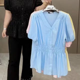 Women's Fashion Designer Shirts 3-5XL Striped Long-Sleeve Tops (Plus Size)