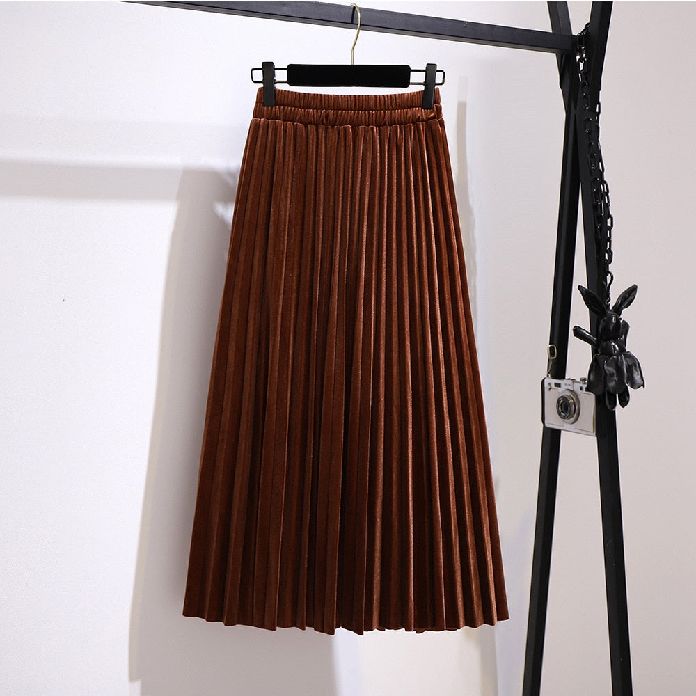 Women's Fashion Designer Silk Pleated A-Line Skirts (Plus Size)