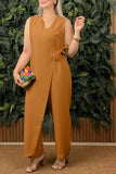 Women's V-Neck Sleeveless Wrap S-3XL Fashion Designer Jumpsuits (Plus Size)-Women's Fashion Designer Rompers / Jumpsuits-International Women's Clothing