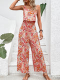 Women's Fashion Designer Wide Leg Jumpsuits Casual Sleeveless Floral Rompers