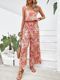 Women's Fashion Designer Wide Leg Jumpsuits Casual Sleeveless Floral Rompers