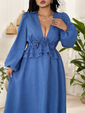 Women's Fashion Designer XL-4XL Lantern Sleeve Long Dresses (Plus Size)