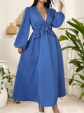 Women's Fashion Designer XL-4XL Lantern Sleeve Long Dresses (Plus Size)