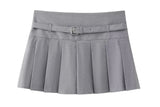 Women's Fashion Designer High-Waisted Belt Pleated Skirts (Short)-Women's Fashion Designer Skirts