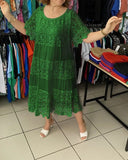 Women's Fashion Embroidery Designer S-3XL Flower Midi Dresses (Plus Size)-green-S