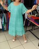 Women's Fashion Embroidery Designer S-3XL Flower Midi Dresses (Plus Size)-SKY BLUE-L