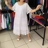 Women's Fashion Embroidery Designer S-3XL Flower Midi Dresses (Plus Size)-Women's Fashion Designer Plus Size Dresses