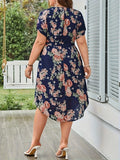 Women's Fashion Designer 1-4XL High Low Floral Midi Dresses (Plus Size)-Women's Fashion Designer Plus Size Dresses-International Women's Clothing