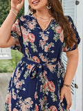 Women's Fashion Designer 1-4XL High Low Floral Midi Dresses (Plus Size)-Women's Fashion Designer Plus Size Dresses-International Women's Clothing