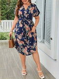 Women's Fashion Designer 1-4XL High Low Floral Midi Dresses (Plus Size)-Women's Fashion Designer Plus Size Dresses-International Women's Clothing