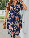 Women's Fashion Designer 1-4XL High Low Floral Midi Dresses (Plus Size)-Women's Fashion Designer Plus Size Dresses-International Women's Clothing