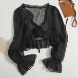 Women's Fashion Office Designer Chiffon S-XL Blouse Long-Sleeve Tops