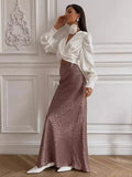 Women's Fashion S-L Designer Satin Leopard Print Skirts (Long)-Women's Fashion Designer Skirts-Women&#x27;s fashion designer plus size clothes