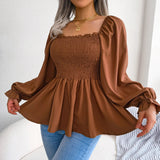Women's Fashion Designer Ruffled S-XL Long-Sleeve Tops-Women's Fashion Designer Long-Sleeve Tops-Coffee-Women&#x27;s fashion designer plus size clothes