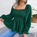 Women's Fashion Designer Ruffled S-XL Long-Sleeve Tops-Women's Fashion Designer Long-Sleeve Tops-green-Women&#x27;s fashion designer plus size clothes