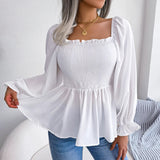Women's Fashion Designer Ruffled S-XL Long-Sleeve Tops-Women's Fashion Designer Long-Sleeve Tops-Ivory-Women&#x27;s fashion designer plus size clothes