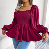 Women's Fashion Designer Ruffled S-XL Long-Sleeve Tops-Women's Fashion Designer Long-Sleeve Tops-Claret-Women&#x27;s fashion designer plus size clothes