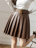 Women's Faux Leather Fashion Designer Pleated A-Line Skirts (Short)