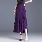 Women's Fishtail Chiffon Fashion Designer 3-5XL Midi Skirts (Plus Size)-Women's Fashion Designer Skirts-PURPLE-Women&#x27;s fashion designer plus size clothes